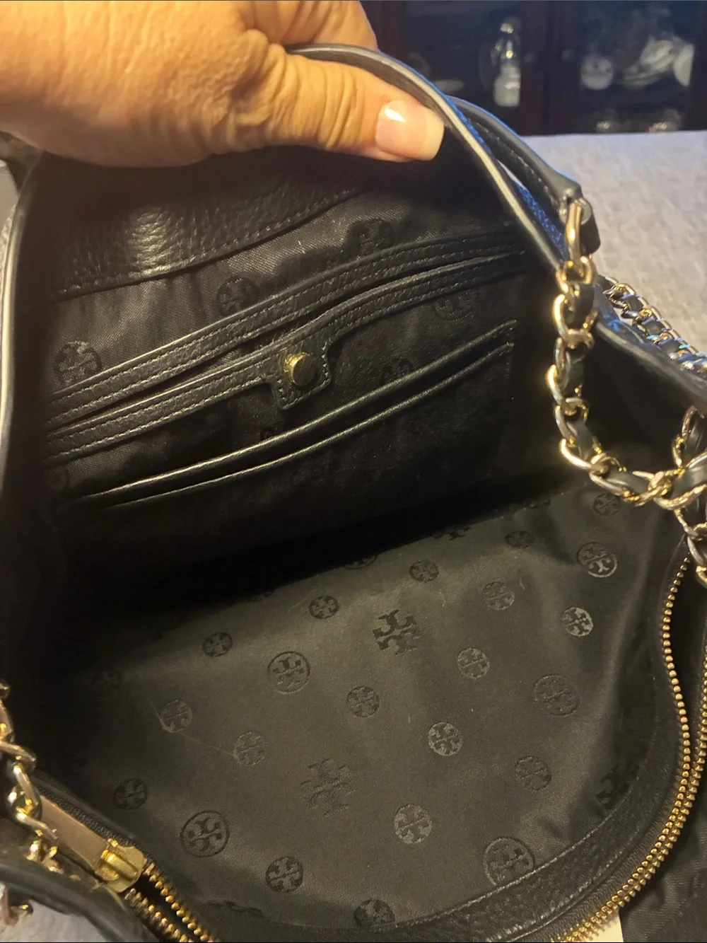 Tory Burch Black Pebbled Leather Chain-Handle Shoulder Bag